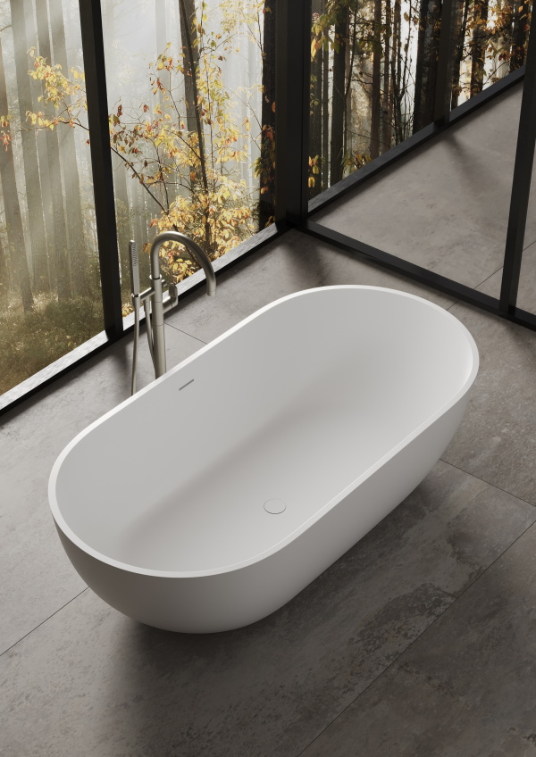 Ванна овальная отдельностоящая из полимера DEA DESIGN SHADOW DD8619 1650 18 1650 мм х 820 мм х 520 мм, с сифоном и донным клапаном, цвет Белый