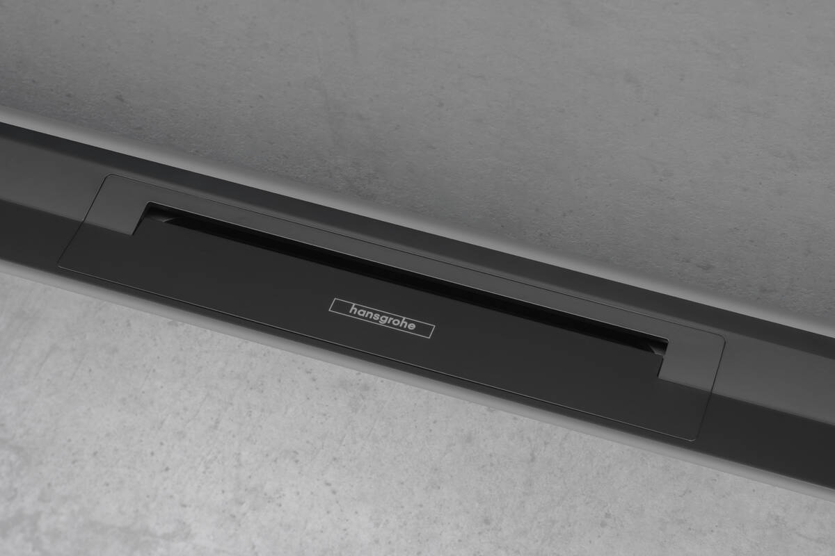 Внешняя часть линейного слива для укорачиваемого душа HANSGROHE RainDrain Flex 56053670 1000 мм, для пристенного монтажа, матовый чёрный