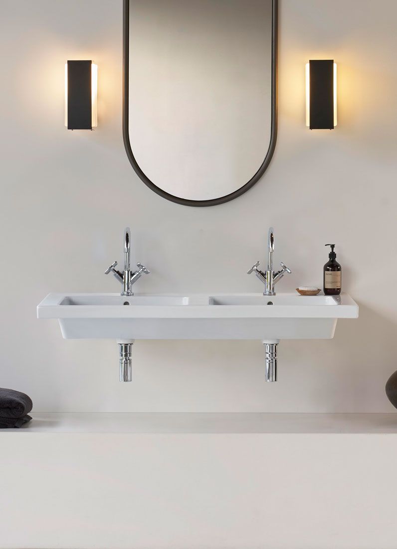 Раковина двойная подвесная/встраиваемая GSI NORM 8627111 1250 мм х 500 мм, с отверстиями под смеситель справа и слева, с переливом, белая глянцевая