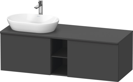 Тумба подвесная под раковину слева DURAVIT D-Neo DE4950L4949 1400 мм х 550 мм, с 2 выдвижными ящиками и открытой полкой, графит матовый
