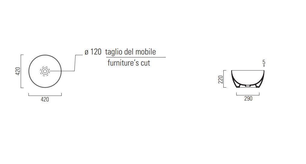 Раковина-чаша накладная круглая GSI PURA 885226 420 мм х 420 мм, без отверстия под смеситель, цвет чёрный матовый Ardesia