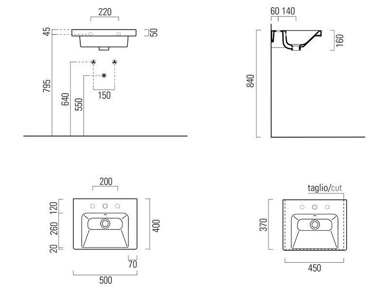 Раковина подвесная/встраиваемая GSI NORM 8638111 500 мм х 400 мм, с 1 отверстием под смеситель, с переливом, белая глянцевая