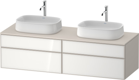 Тумба подвесная под две раковины DURAVIT ZENCHA ZE4825B64830000 550 мм х 1600 мм х 442 мм, с 4 выдвижными ящиками, белое стекло/серо-коричневый суперматовый