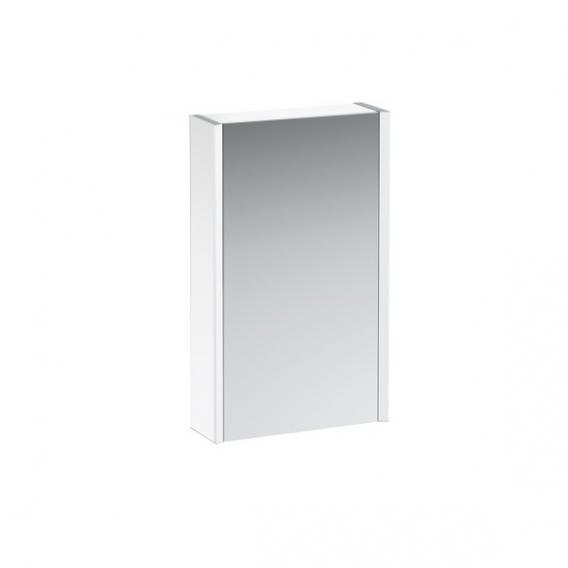 Зеркальный шкафчик с подсветкой  Laufen  Frame25   4.0830.2.900.145.1 45 см,  1 зеркальная дверь  справа, корпус алюминий/белое стекло, сенсор, 2 розетки