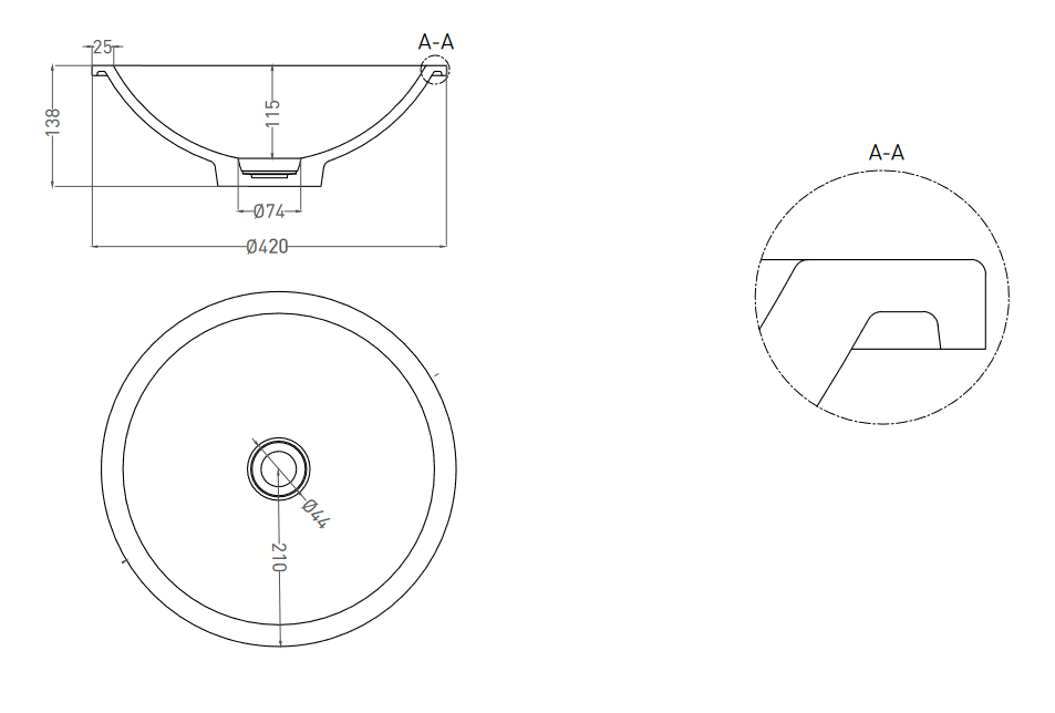Раковина встраиваемая круглая SALINI MAREA 05 1802205M 420х420х138мм, S-Stone, без донного клапана, цвет Белый матовый