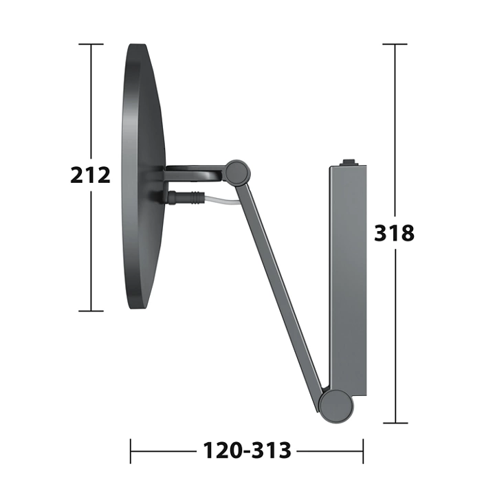 Зеркало косметическое круглое с подсветкой с увеличением x 5 KEUCO iLook_move 17612 139004 со встроенным рычажным выключателем, цвет Хром черный шлифованный