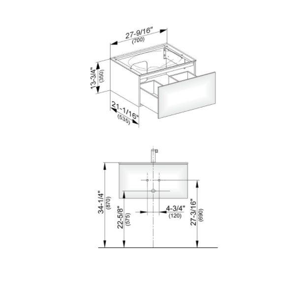 Тумба подвесная под раковину KEUCO EDITION 11 31341 390000 с одним выдвижным фронтом, корпуc/фасад структурный лак, антрацит