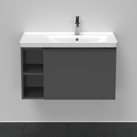 Тумба подвесная под раковину DURAVIT D-Neo DE425704949 784 мм х 452 мм, с выдвижным ящиком и открытой боковой полкой, графит матовый