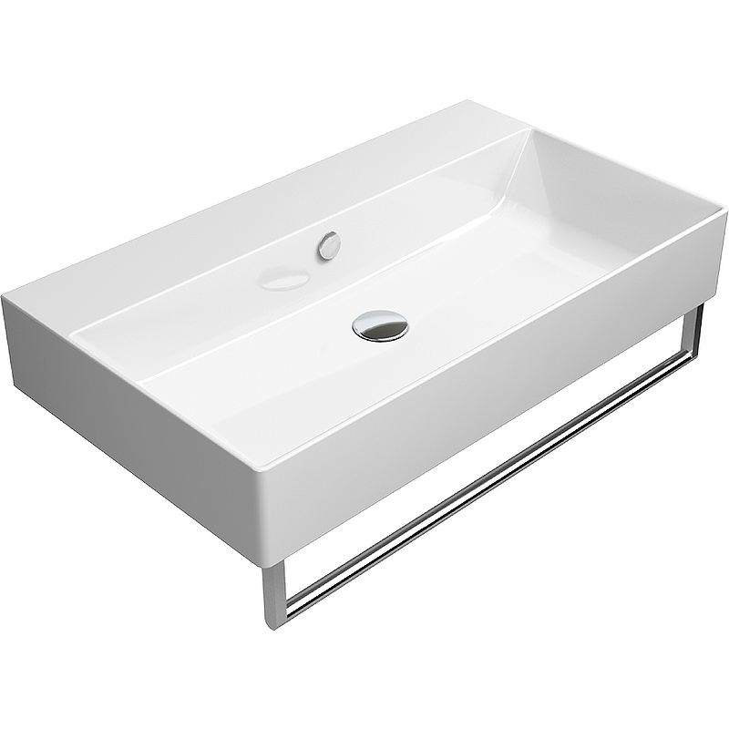 Раковина накладная/подвесная GSI KUBE X 9422011 800 мм х 470 мм, без отверстия под смеситель, с переливом, без крепежа, белая глянцевая