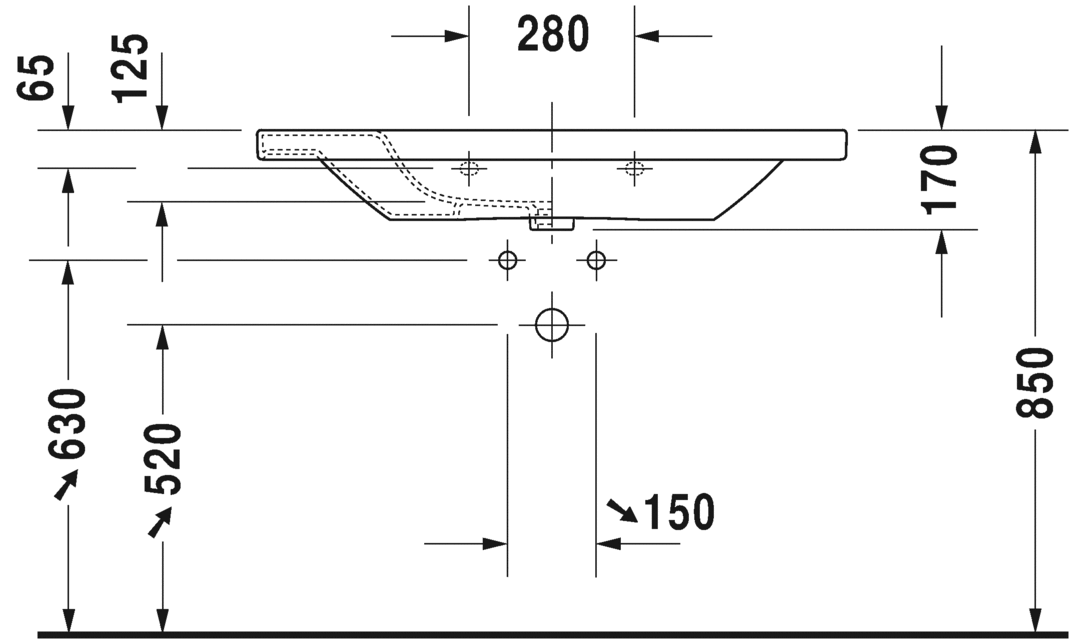 Раковина встраиваемая сверху Duravit DuraStyle 23201000001 с отверстием под смеситель, с переливом, с покрытием WonderGliss, белая