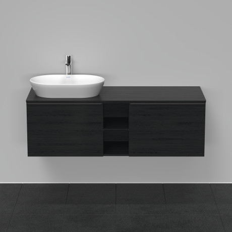 Тумба подвесная под раковину слева DURAVIT D-Neo DE4950L1616 1400 мм х 550 мм, с 2 выдвижными ящиками и открытой полкой, чёрный дуб