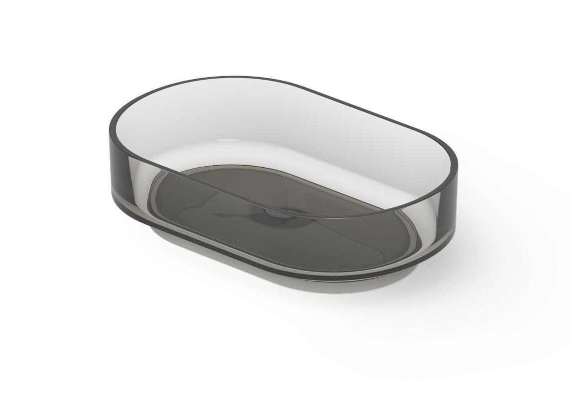 Раковина накладная DEA DESIGN (Countertop basin) DD9097 560 R4      560х360хh150 мм, из полимера Glasstech, д/клапан хром, цвет Smoky Black R4