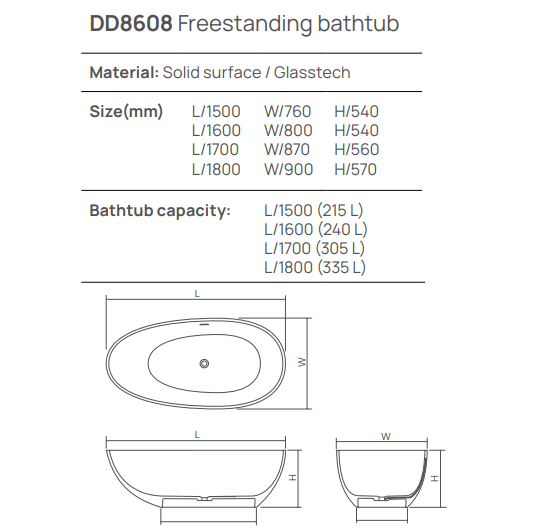 Ванна отдельностоящая DEA DESIGN  Modern  DD8608 1800 R9      180×90×h57 см, 335 L, из полимера Glasstech, с сифоном и д/клапаном хром, цвет коричнево-медный  Brown Copper R9