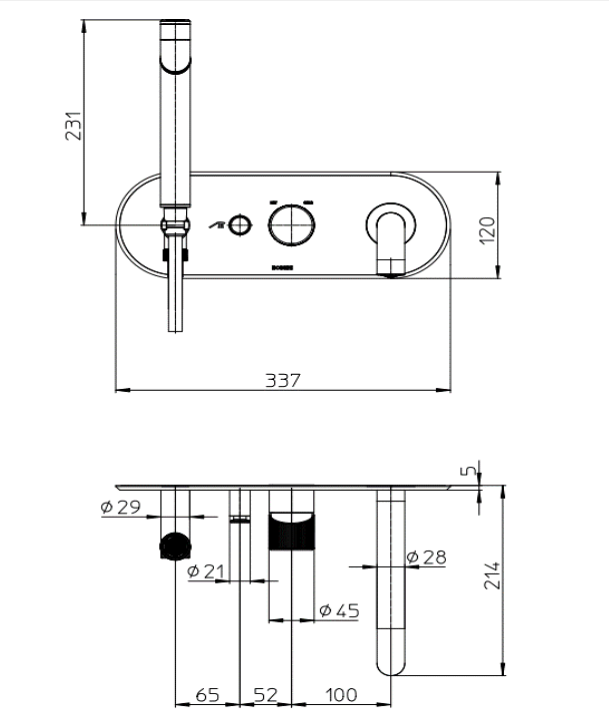 Наружная часть смесителя для ванны BOSSINI PLY Z00945.030 на 2 потребителя, с лейкой и шлангом, цвет Хром