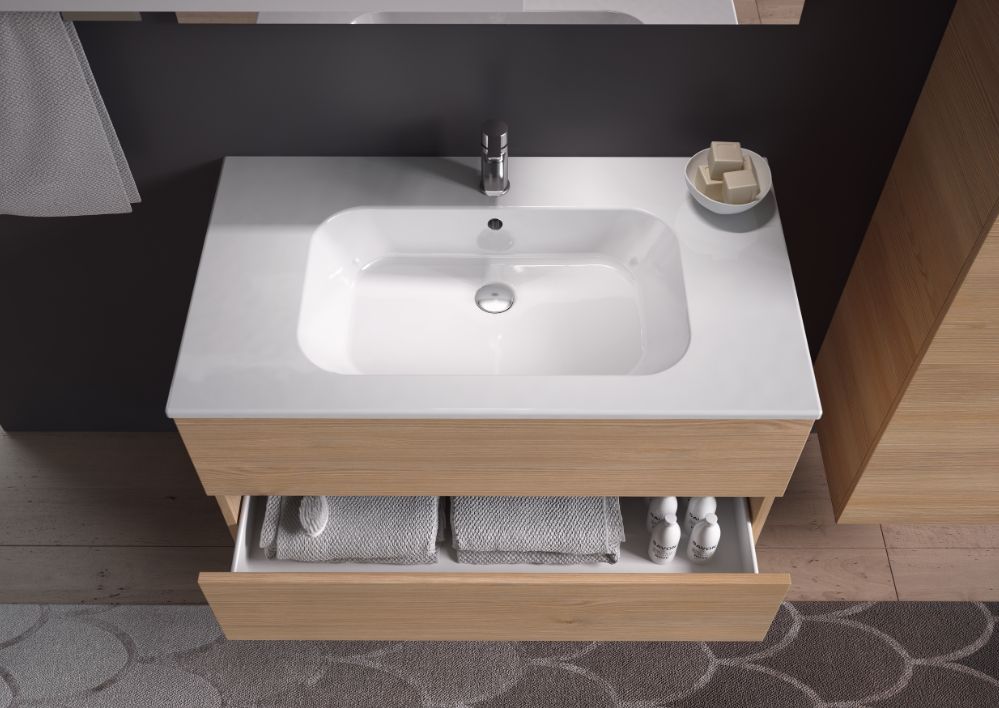 Тумба подвесная для раковины BMT MOON 932 106 MEF 01 261   1050х486х500 мм, c двумя выдвижными ящиками, цвет Rovere Grigio