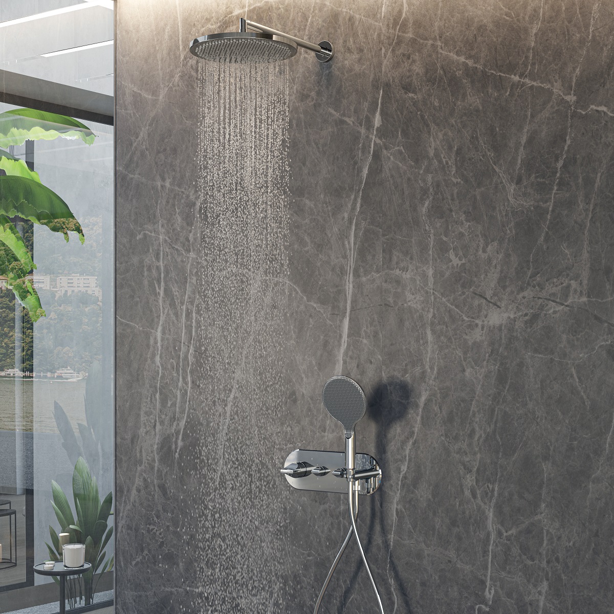 Настенный верхний душ BOSSINI Apice H70430I.073 280 мм, с кронштейном 400 мм, чёрный матовый