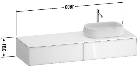 Тумба подвесная с одним вырезом под раковину справа DURAVIT ZENCHA ZE4814R64840000 550 мм х 1600 мм х 281 мм, с 2 выдвижными ящиками, белое стекло/белый суперматовый