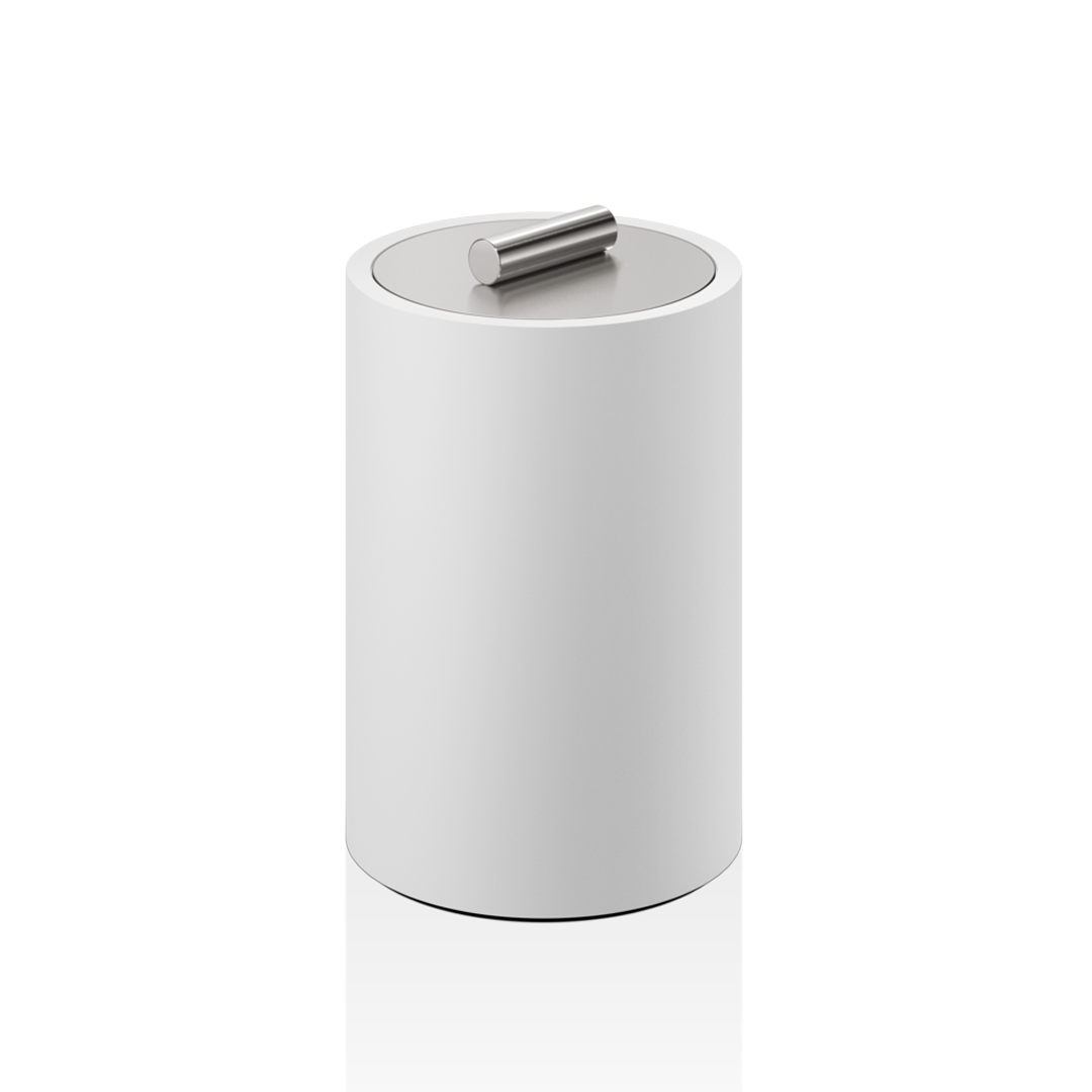 Контейнер настольный универсальный с крышкой, DECOR WALTHER (STONE DMD L) 0971455  размер LARGE 16,5 X Ø 10 см  из композита Solid Surface , с крышкой, цвет: белый/сталь матовая