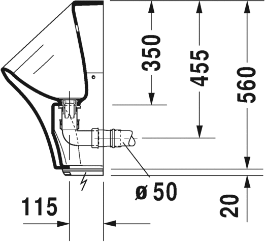 Писсуар подвесной электронный Duravit DuraStyle 2806310093 с питанием от сети, без "мушки", белый