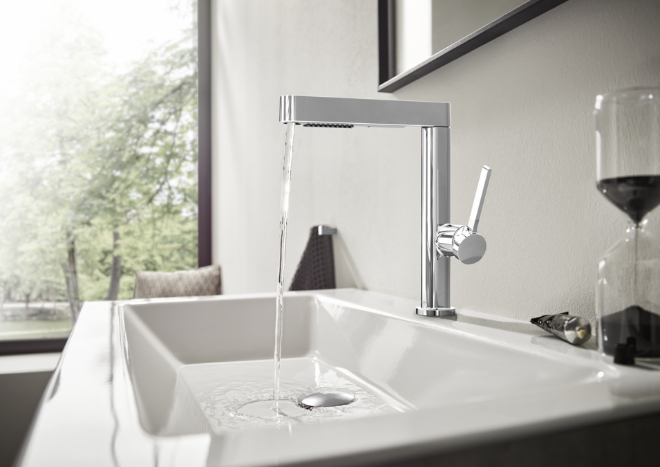 Смеситель для раковины однорычажный HANSGROHE Finoris 76063000 230 мм, с вытяжным душем 2jet, со сливным клапаном Push-Open, хром