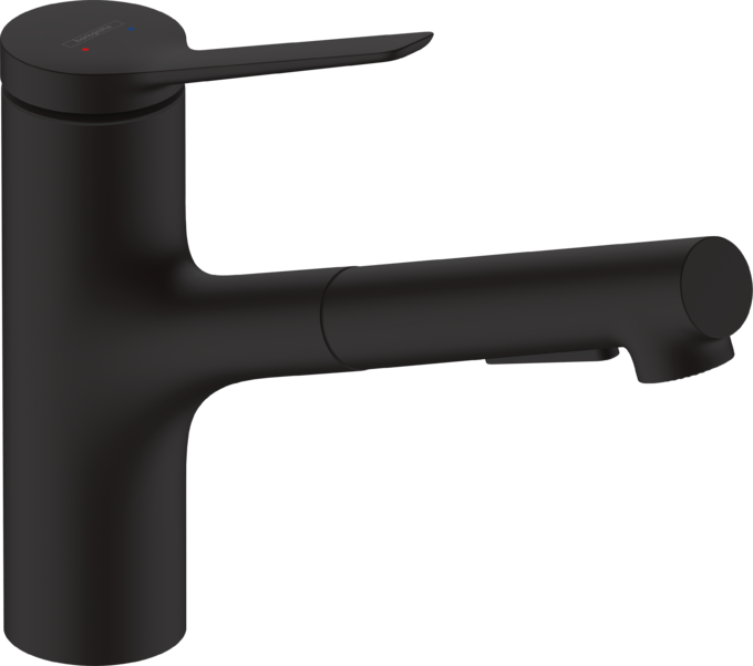 Смеситель однорычажный для кухни с вытяжным душем HANSGROHE ZESIS M33 2 JET 74803670 150 мм, с sBox lite, чёрный матовый