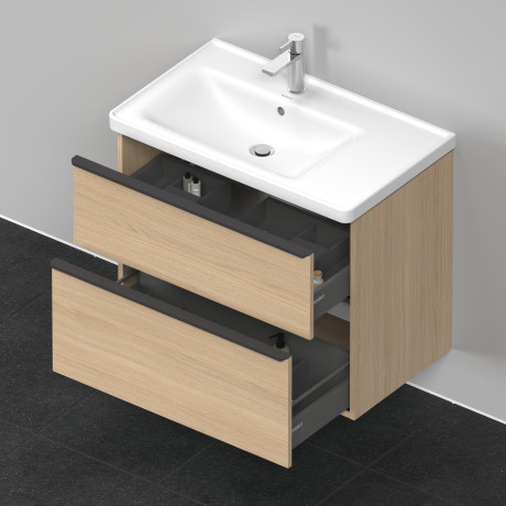 Тумба подвесная под раковину DURAVIT D-Neo DE435703030 784 мм х 452 мм, с выдвижным ящиком и выдвижным отделением, натуральный дуб