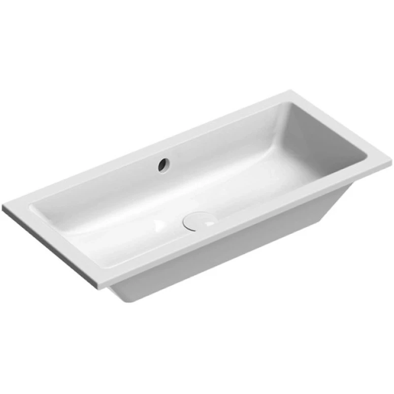 Раковина встраиваемая сверху прямоугольная GSI KUBE X 895411 800 мм х 370 мм, с переливом, без отверстия под смеситель, цвет Белый глянцевый
