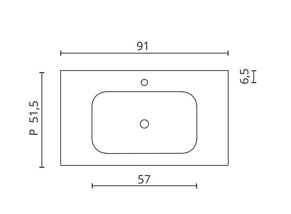 Раковина керамическая BMT GALAXY 801 741 LAF 010 950   910х15х515 мм, с отверстием под смеситель, с переливом, белый глянцевый