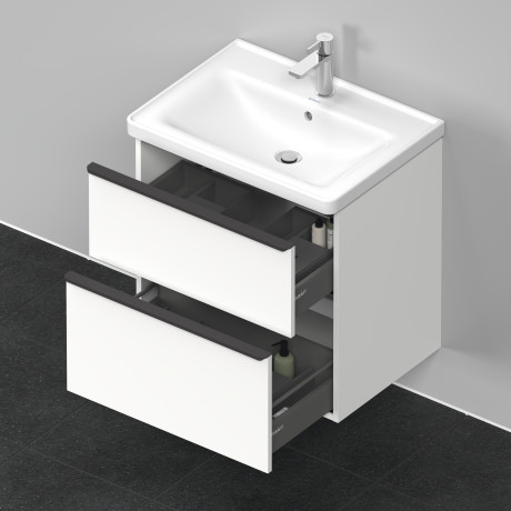Тумба подвесная под раковину DURAVIT D-Neo DE435401818 634 мм х 452 мм, с выдвижным ящиком и выдвижным отделением, белый матовый
