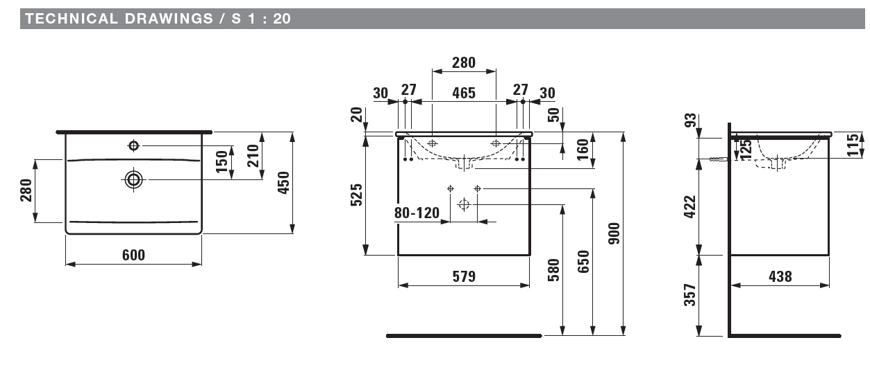 Тумба с раковиной  Laufen   Palace ПЭК   8.6170.2.260.104.1  60 см,  белый матовый, 2 ящика, ручки черный алюминий