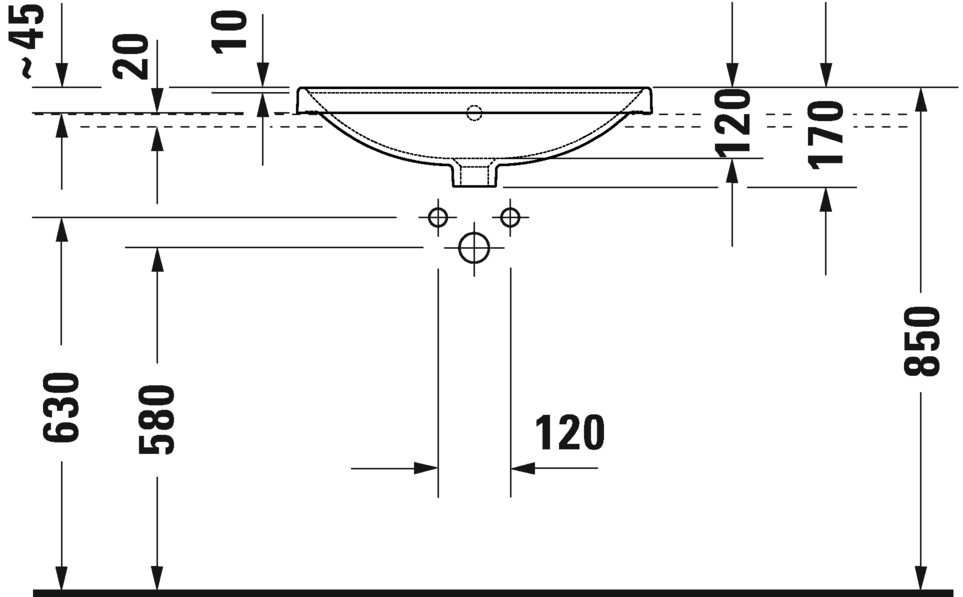 Раковина встраиваемая сверху Duravit D-Neo 0357600027 600 мм х 440 мм, с переливом, с отверстием под смеситель, белая