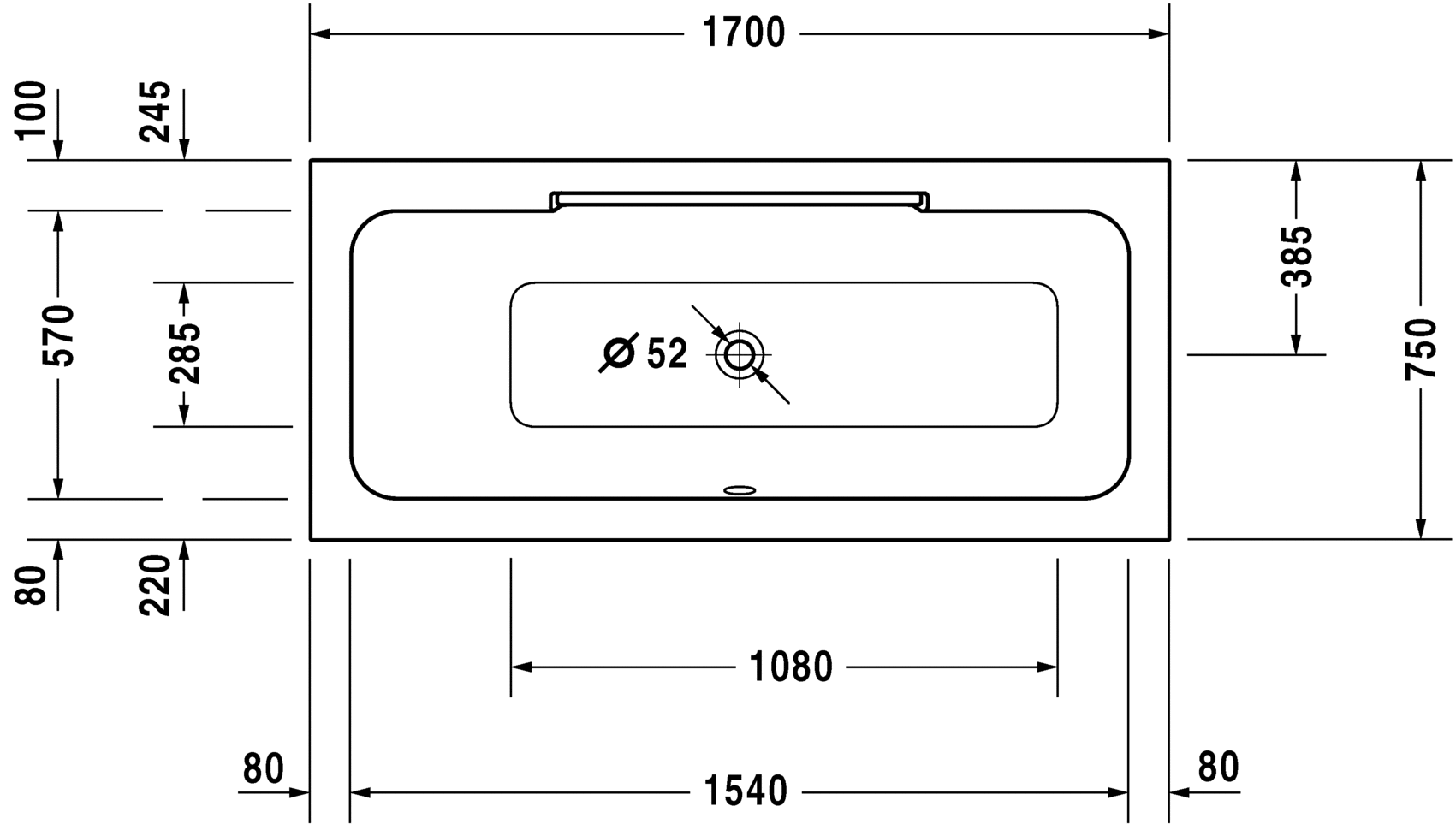 Акриловая ванна Duravit DuraStyle 700296000000000 1700 х 750 c наклоном для спины слева, встраиваемая или с панелями, белая