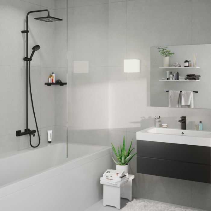 Душевая система HANSGROHE Vernis Shape Showerpipe 240 1jet 26900670 с термостатом для ванны, цвет Чёрный матовый