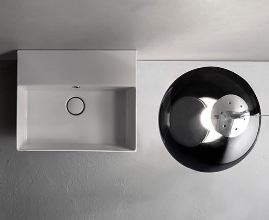 Раковина накладная/подвесная GLOBO T-EDGE IN046BI 460 мм х 370 мм х 140 мм, с намеченным отверстием под смеситель, с переливом, белая глянцевая