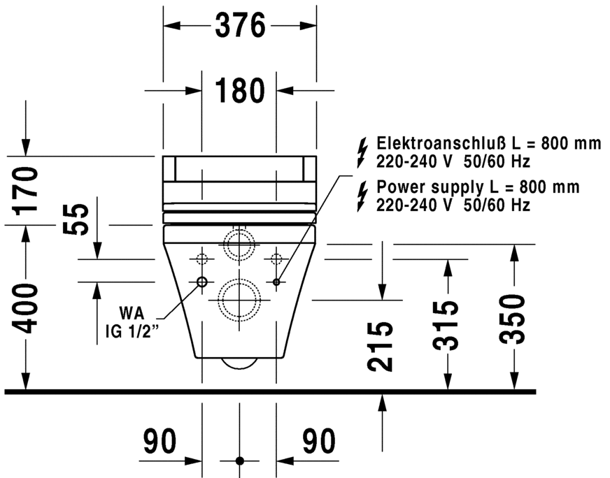 Унитаз подвесной Duravit DuraStyle 25425900001 с вертикальным смывом, для SensoWash, c покрытием WonderGliss, безободковый, белый