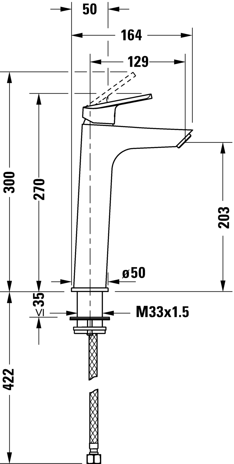 Однорычажный смеситель для раковины DURAVIT Duravit No.1 L N11030002010 270 мм, без донного клапана, хром