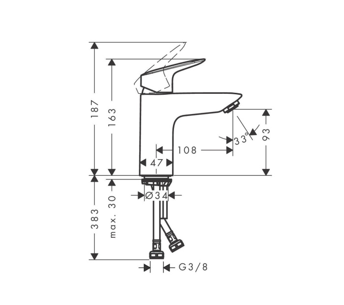 Однорычажный смеситель для раковины HANSGROHE Logis 71107670 с донным клапаном, цвет Чёрный матовый