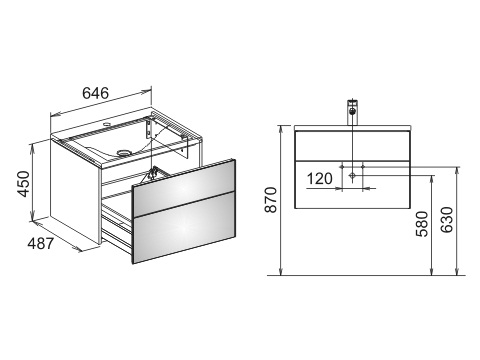 Тумба под умывальник Keuco Royal Reflex  34050 220000 корпус декоративное глянцевое покрытие/фасад стекло магнолия