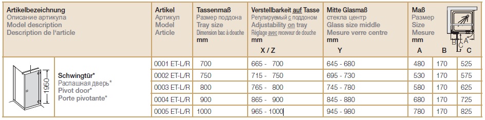 АКЦИЯ Дверь левая распашная для прямоугольной кабины PROVEX E-lite 0005 ET 05 GH L 1000 мм х 1950 мм, блестящий алюминий, стекло прозрачное с покрытием High Glass