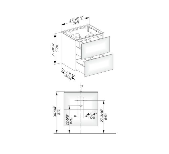 Тумба подвесная под раковину KEUCO EDITION 11 31342 380100 с двумя выдвижными фронтами, с внутренней светодиодной подсветкой, корпус/фасад структурный лак, белая