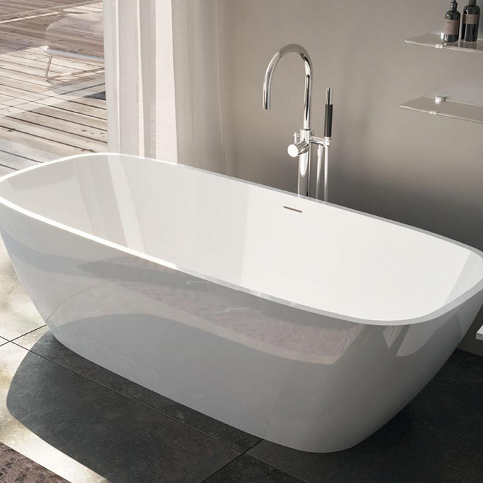 Ванна отдельностоящая TREESSE BRIO V297BL 720 мм х 1700 мм, из композита Solid Surface, белый глянцевый