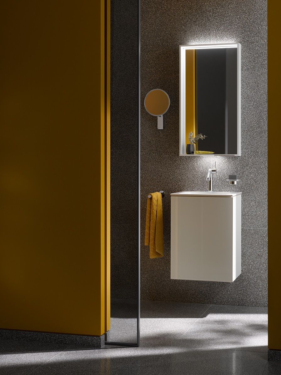 Тумба под умывальник Keuco Plan 32922 300002 корпус ламинированный матовый белый, фасад стекло белый глянцевый