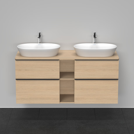 Тумба подвесная под две раковины DURAVIT D-Neo DE4970B3030 1400 мм х 550 мм, с 2 выдвижными ящиками, 2 выдвижными отделениями и открытой полкой, натуральный дуб