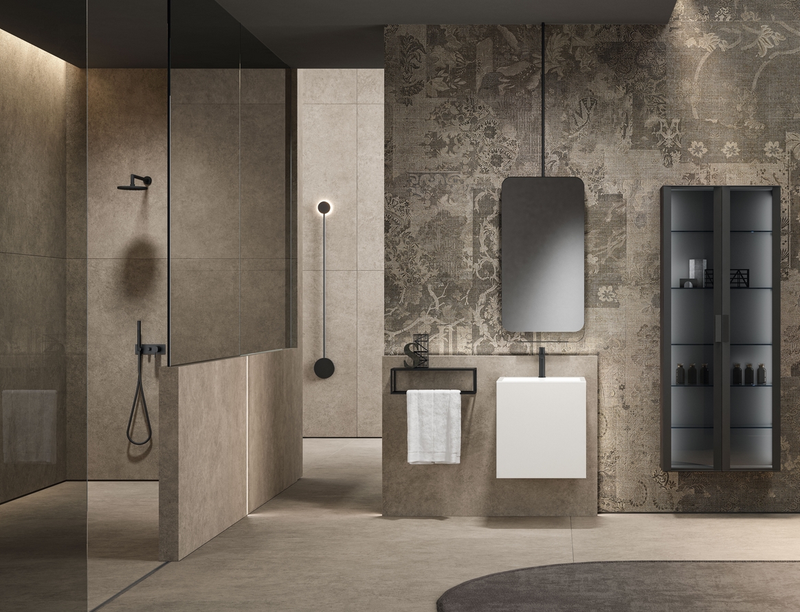 Комплект мебели BMT BLEUS 4.0  BL4-10.1  700х1701х250 мм шкаф высокий, ручки металлические, цвет Burnt Walnut/Nero Opaco