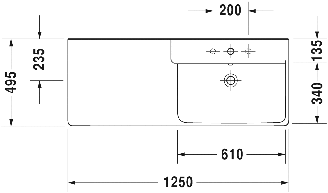 Раковина подвесная Duravit P3 comforts 2334120000 125х49см (изделие снято с производства)