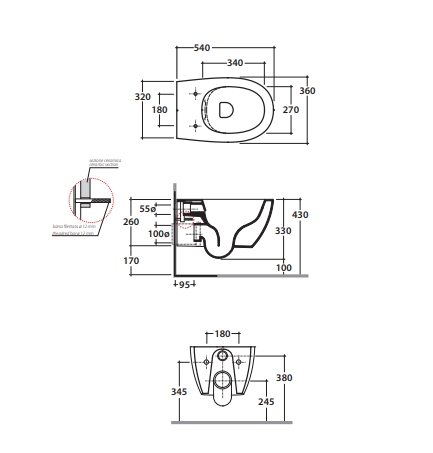 Унитаз подвесной безободковый GLOBO 4ALL MDS03BI 360 мм х 540 мм, с креплением, белый глянцевый