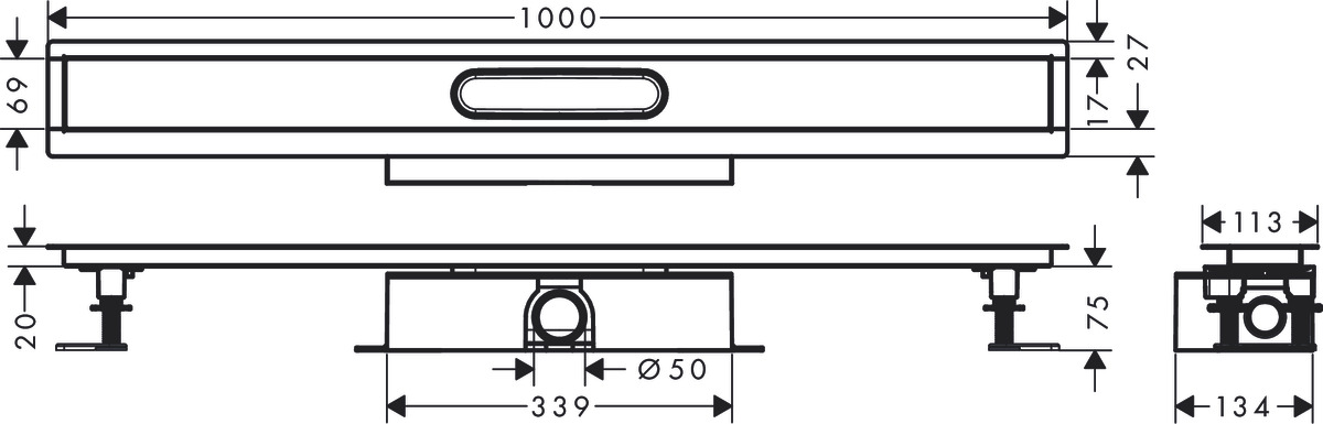 Универсальный полный монтажный набор HANSGROHE RainDrain uBbox Universal  56026180 1000 мм, для стандартной установки линейного слива