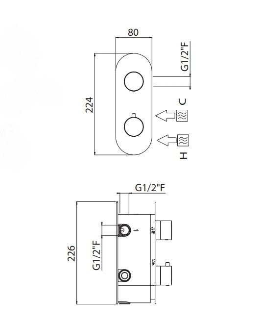 Термостат для душа CARIMALI IL TONDO 21228EST/A-CR на 2 выхода, хром