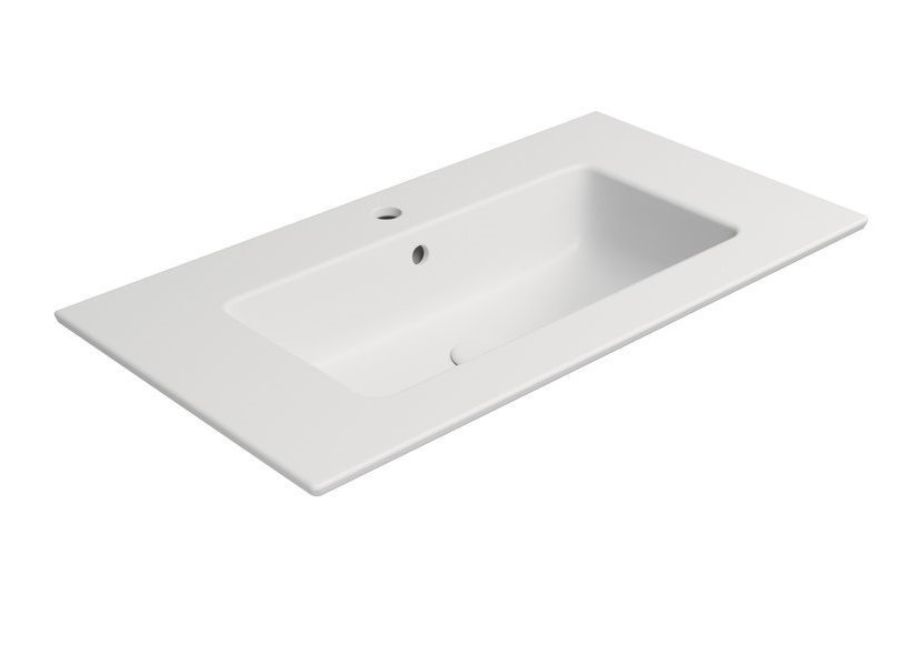 Накладная/подвесная прямоугольная раковина GSI PURA 8885109 820 мм х 460 мм, с отверстием под смеситель, с переливом, цвет Белый матовый