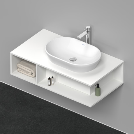 Тумба подвесная под раковину справа DURAVIT D-Neo DE495901818 1000 мм х 550 мм, с открытой боковой полкой слева и консолью, белый матовый